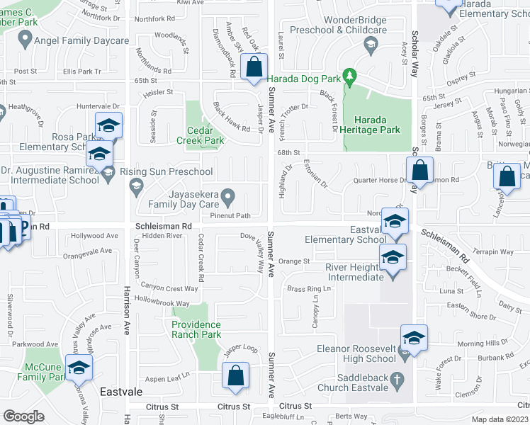 map of restaurants, bars, coffee shops, grocery stores, and more near 6980 Winterberry Way in Corona