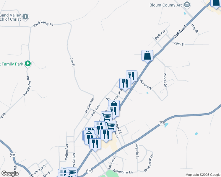 map of restaurants, bars, coffee shops, grocery stores, and more near 1300 Park Avenue in Oneonta