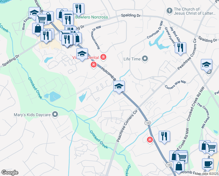 map of restaurants, bars, coffee shops, grocery stores, and more near 3501 Park Lake Lane in Norcross