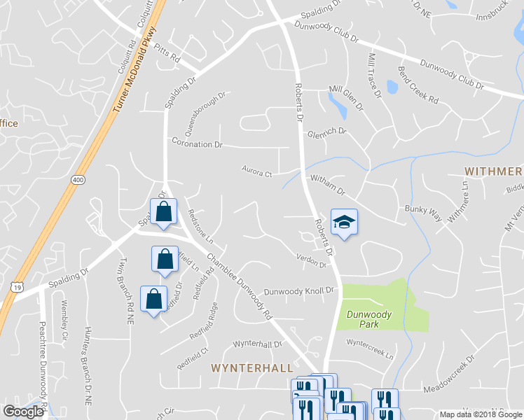 map of restaurants, bars, coffee shops, grocery stores, and more near 1178 Verdon Drive in Dunwoody