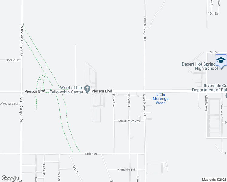 map of restaurants, bars, coffee shops, grocery stores, and more near 64500 Pierson Boulevard in Desert Hot Springs