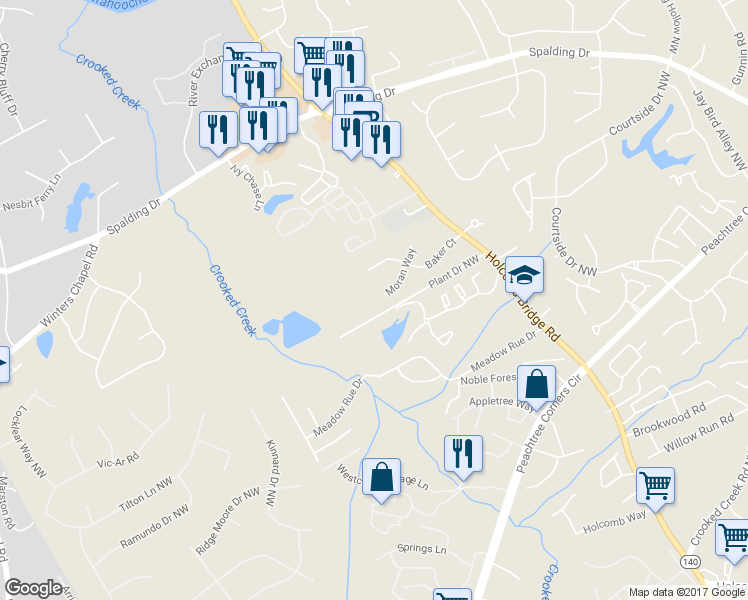 map of restaurants, bars, coffee shops, grocery stores, and more near 3816 Moran Way in Norcross