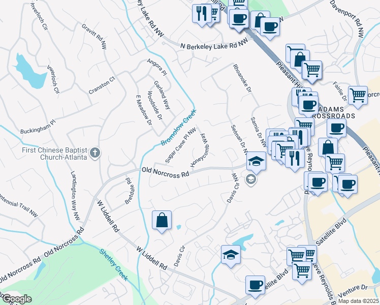 map of restaurants, bars, coffee shops, grocery stores, and more near 2261 Honeycomb Court in Duluth