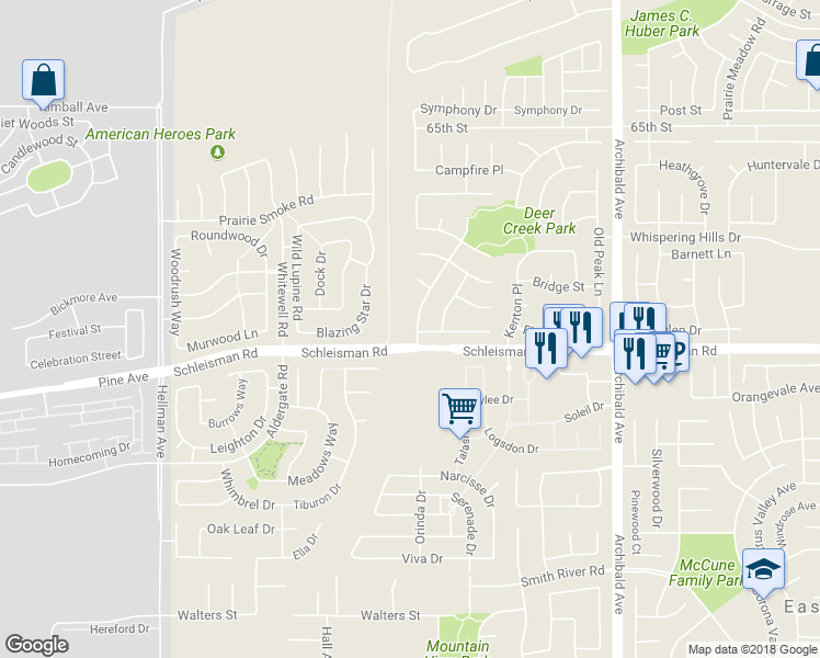 map of restaurants, bars, coffee shops, grocery stores, and more near 6985 Gypsum Creek Drive in Corona