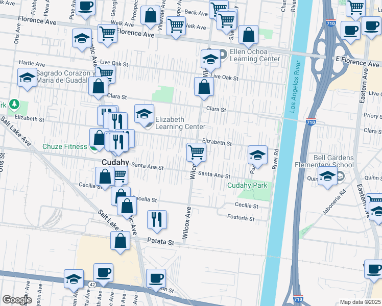 map of restaurants, bars, coffee shops, grocery stores, and more near 7936 Wilcox Avenue in Cudahy