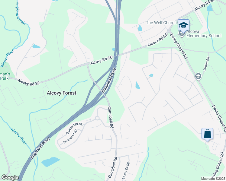 map of restaurants, bars, coffee shops, grocery stores, and more near 949 Campbell Road West in Lawrenceville