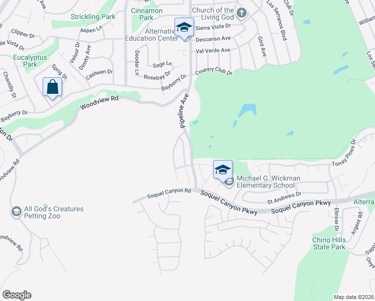 map of restaurants, bars, coffee shops, grocery stores, and more near 16057 Augusta Drive in Chino Hills