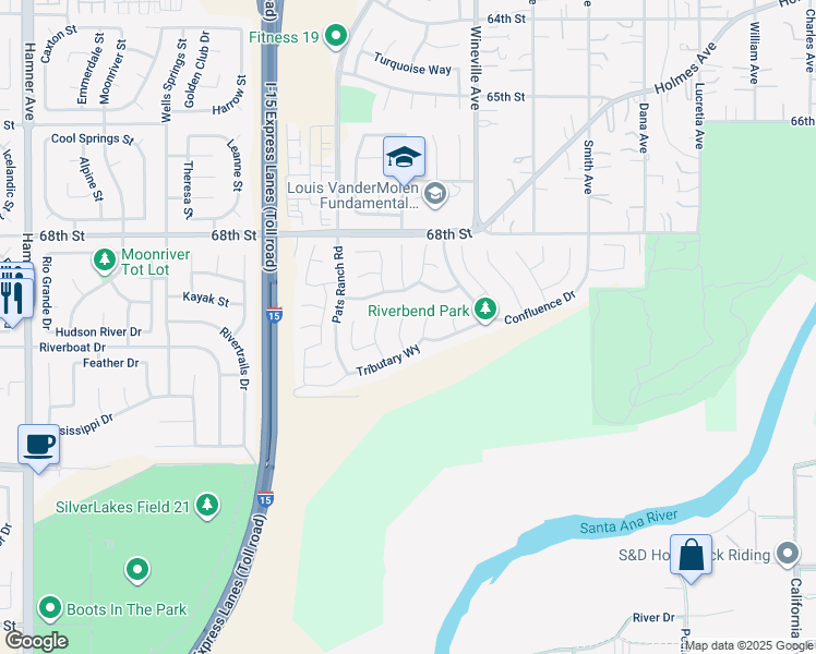 map of restaurants, bars, coffee shops, grocery stores, and more near 6972 Jetty Court in Jurupa Valley