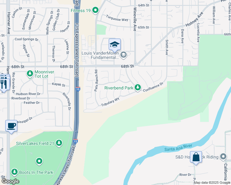 map of restaurants, bars, coffee shops, grocery stores, and more near 6972 Jetty Court in Jurupa Valley