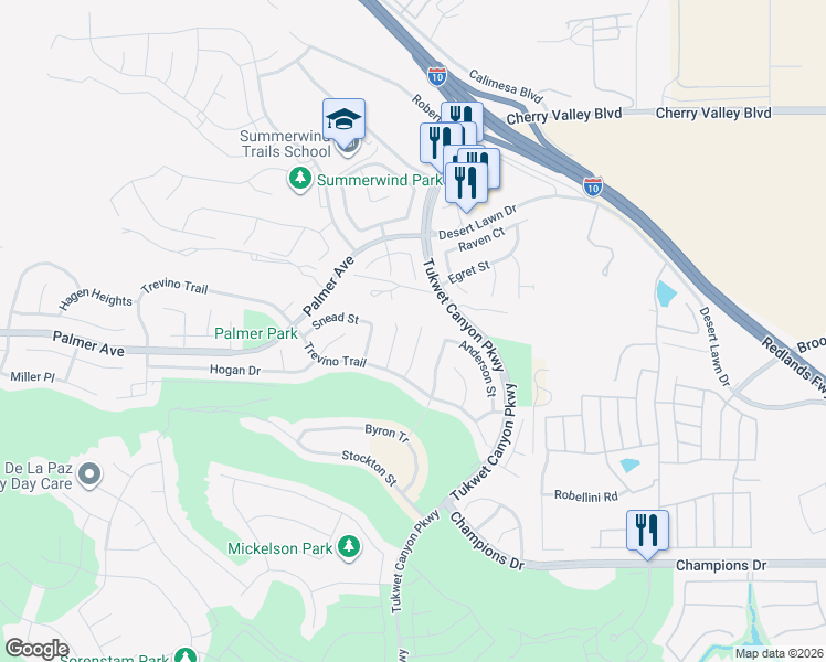 map of restaurants, bars, coffee shops, grocery stores, and more near 11031 Picard Place in Beaumont