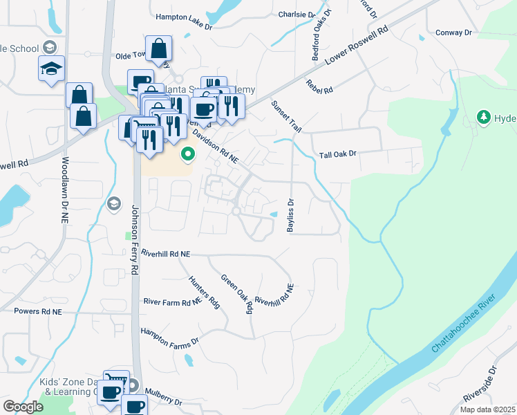 map of restaurants, bars, coffee shops, grocery stores, and more near 320 Park Ridge Circle in Marietta