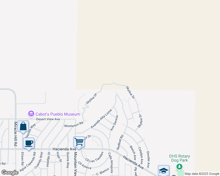 map of restaurants, bars, coffee shops, grocery stores, and more near Skyline Drive in Desert Hot Springs