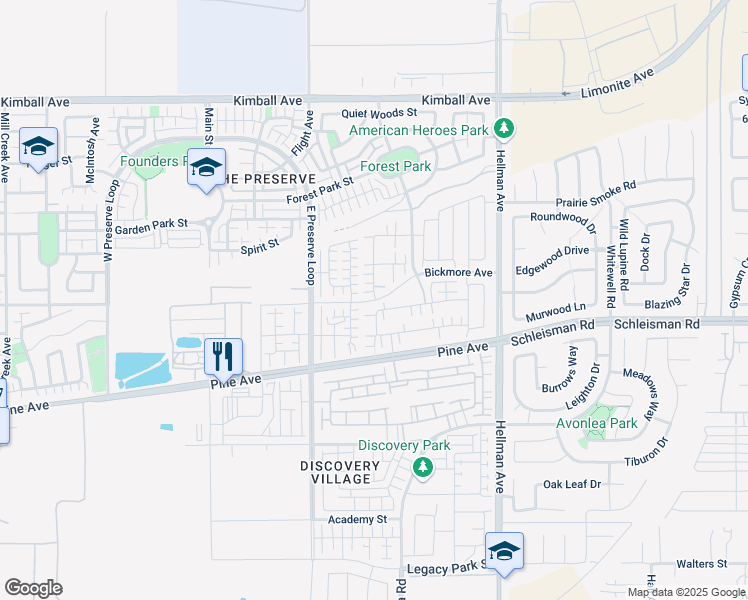 map of restaurants, bars, coffee shops, grocery stores, and more near 16088 Huckleberry Avenue in Chino