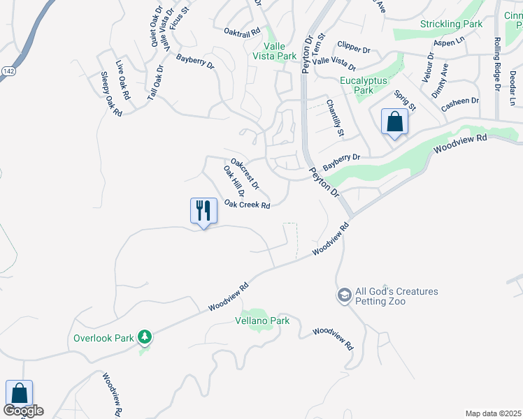 map of restaurants, bars, coffee shops, grocery stores, and more near 3181 Oak Creek Road in Chino Hills