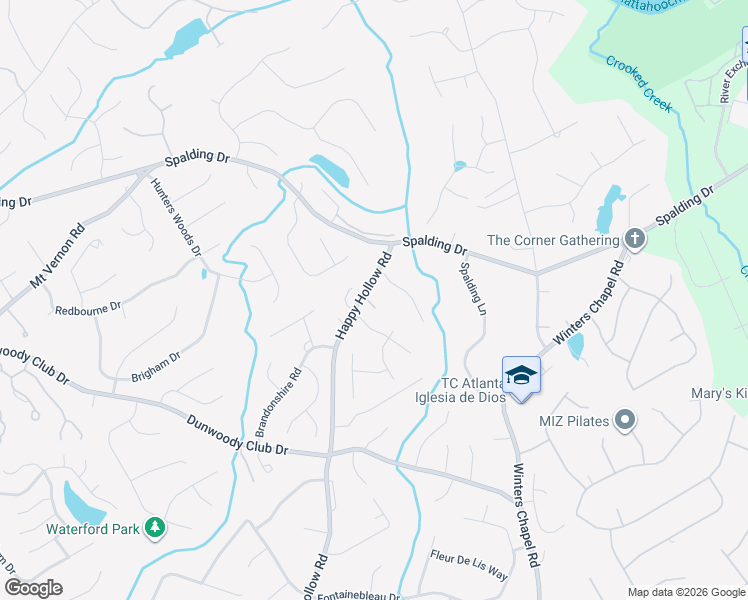 map of restaurants, bars, coffee shops, grocery stores, and more near 7615 Regency Circle in Sandy Springs