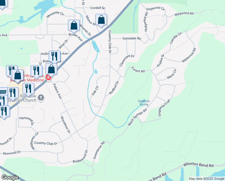 map of restaurants, bars, coffee shops, grocery stores, and more near 421 Redbud Drive in Gadsden