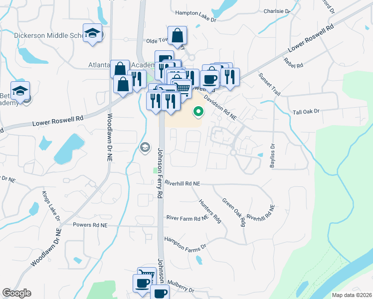 map of restaurants, bars, coffee shops, grocery stores, and more near 477 Lancashire Drive in Marietta