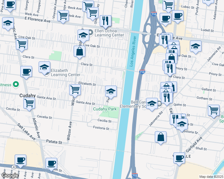 map of restaurants, bars, coffee shops, grocery stores, and more near 5250 Elizabeth Street in Cudahy