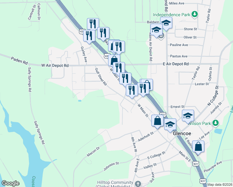 map of restaurants, bars, coffee shops, grocery stores, and more near 104 Briarmead Drive in Glencoe