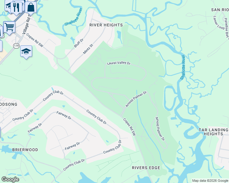 map of restaurants, bars, coffee shops, grocery stores, and more near 478 Laurel Valley Drive in Shallotte