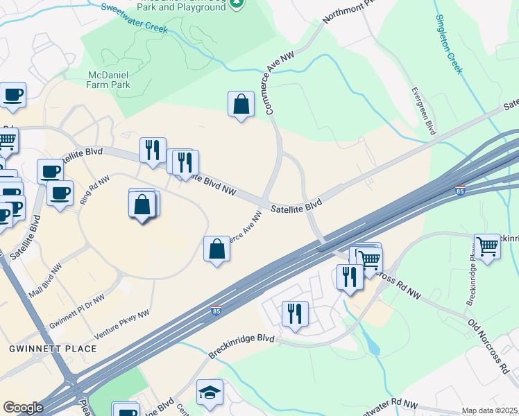 map of restaurants, bars, coffee shops, grocery stores, and more near 3244 Commerce Ave NW in Duluth