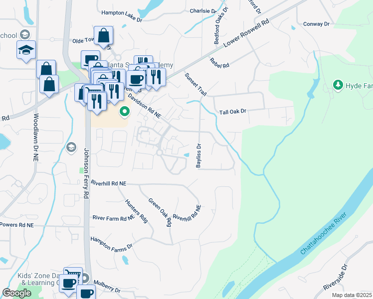 map of restaurants, bars, coffee shops, grocery stores, and more near 506 Park Ridge Circle in Marietta