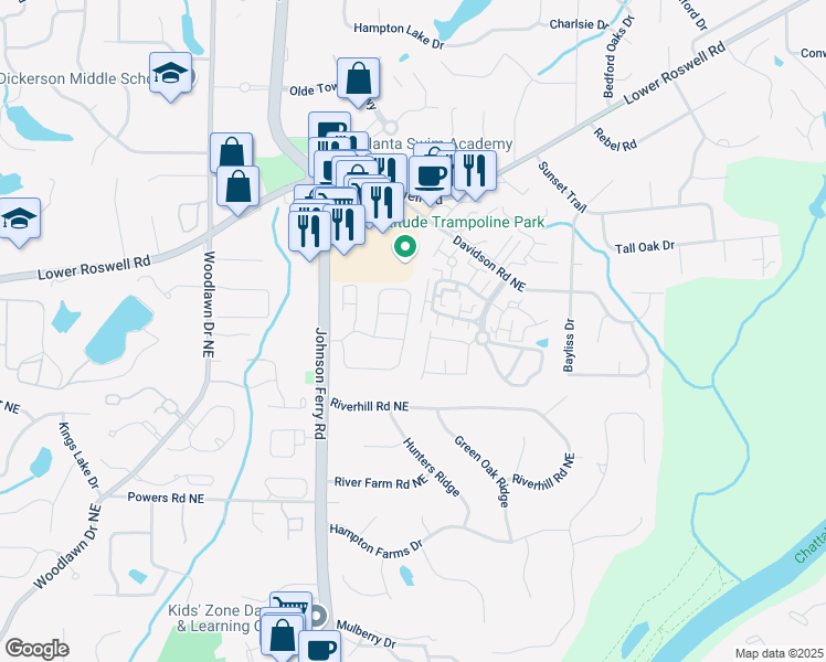 map of restaurants, bars, coffee shops, grocery stores, and more near 4892 Kentwood Drive in Marietta