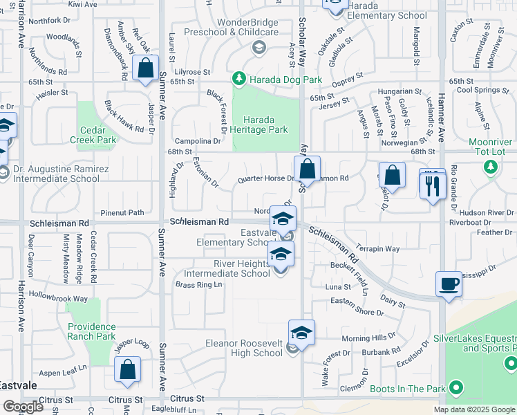 map of restaurants, bars, coffee shops, grocery stores, and more near 13162 Kiso Court in Corona