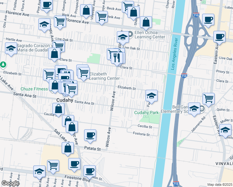 map of restaurants, bars, coffee shops, grocery stores, and more near 7926 Wilcox Avenue in Bell Gardens