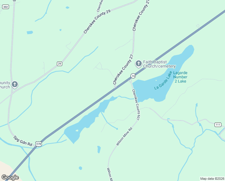 map of restaurants, bars, coffee shops, grocery stores, and more near 107 Highway 74 in Piedmont
