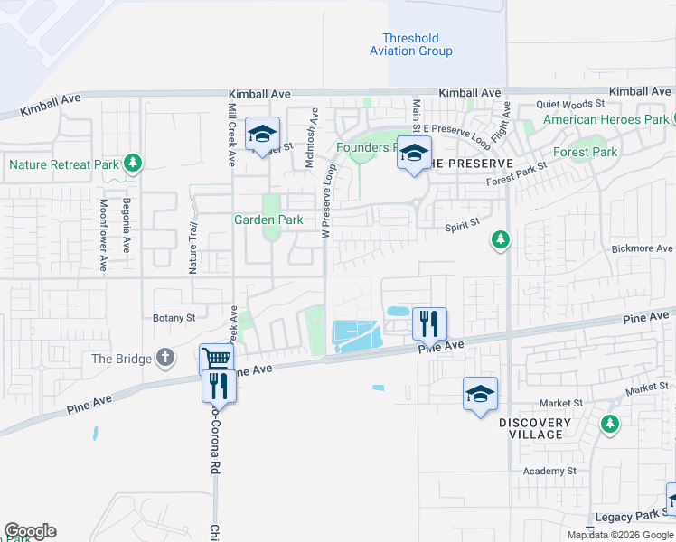 map of restaurants, bars, coffee shops, grocery stores, and more near 16088 York Drive in Chino