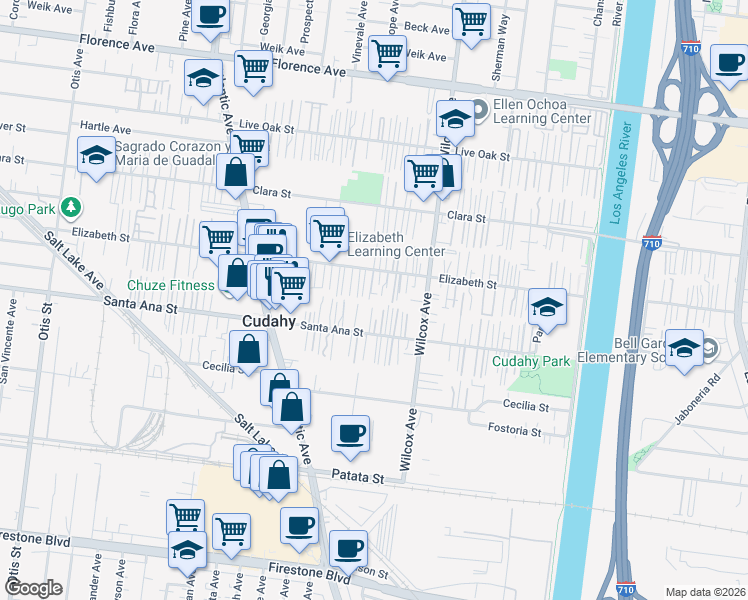 map of restaurants, bars, coffee shops, grocery stores, and more near 4852 1/2 Elizabeth Street in Cudahy