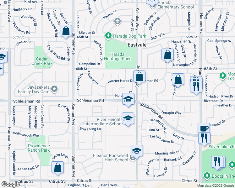 map of restaurants, bars, coffee shops, grocery stores, and more near 13162 Kiso Court in Corona