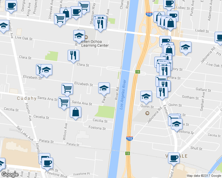 map of restaurants, bars, coffee shops, grocery stores, and more near 5260 Elizabeth Street in Cudahy