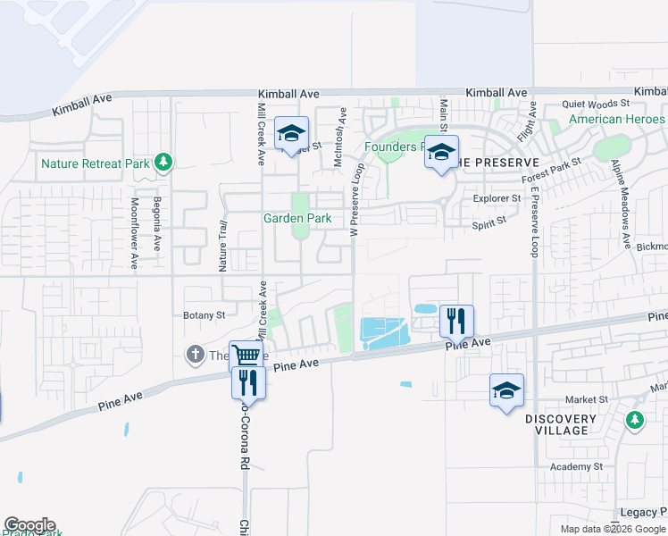 map of restaurants, bars, coffee shops, grocery stores, and more near 8079 Gulfstream Street in Chino
