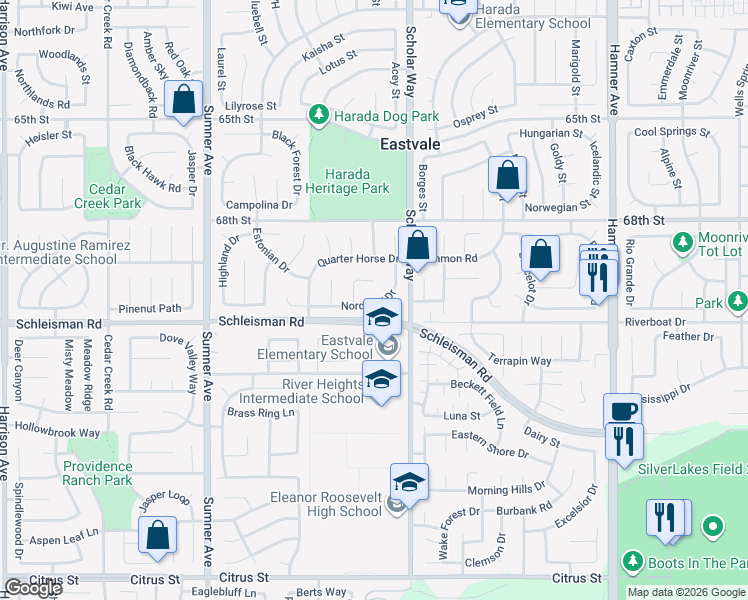 map of restaurants, bars, coffee shops, grocery stores, and more near 13088 Nordland Drive in Corona