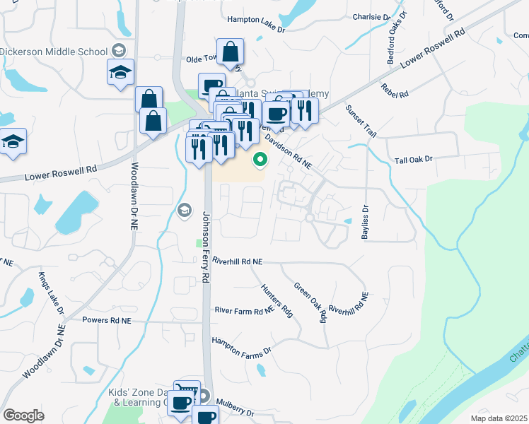 map of restaurants, bars, coffee shops, grocery stores, and more near 4892 Kentwood Drive in Marietta