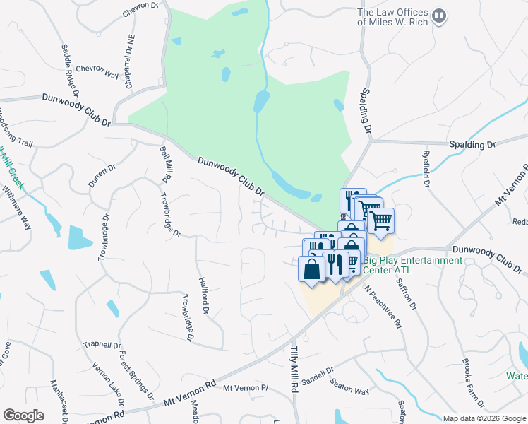 map of restaurants, bars, coffee shops, grocery stores, and more near 1987 Winchelsea Court East in Dunwoody