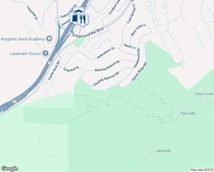 map of restaurants, bars, coffee shops, grocery stores, and more near 3655 Hawkwood Road in Diamond Bar