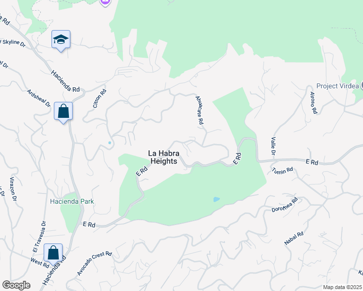 map of restaurants, bars, coffee shops, grocery stores, and more near 572 Church Hill Road in La Habra Heights