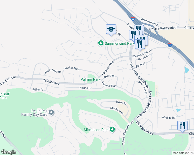 map of restaurants, bars, coffee shops, grocery stores, and more near 35309 Trevino Trail in Beaumont