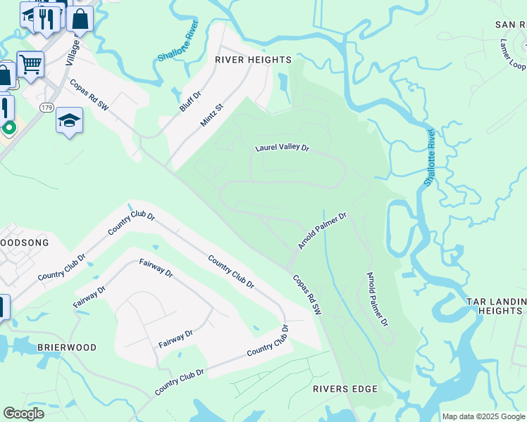 map of restaurants, bars, coffee shops, grocery stores, and more near 478 Laurel Valley Drive in Shallotte