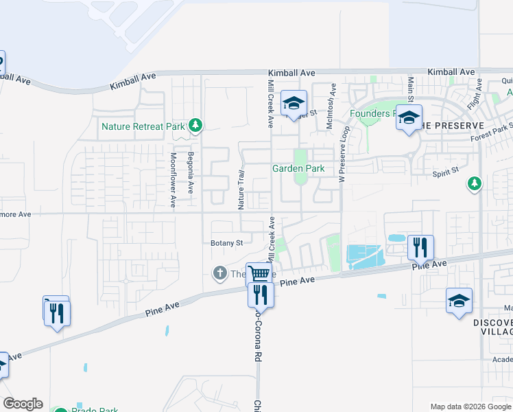 map of restaurants, bars, coffee shops, grocery stores, and more near 16093 Condor Avenue in Chino