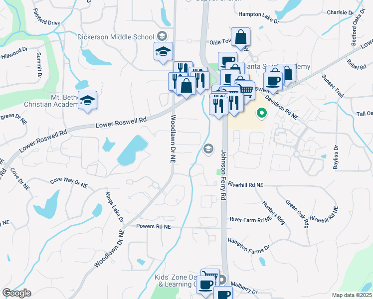 map of restaurants, bars, coffee shops, grocery stores, and more near 4769 Ellington Court in Marietta