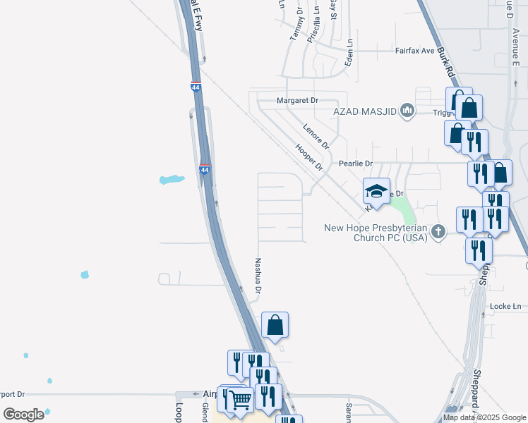 map of restaurants, bars, coffee shops, grocery stores, and more near 185 New Moon Lane in Wichita Falls