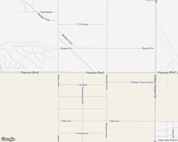 map of restaurants, bars, coffee shops, grocery stores, and more near Pierson Boulevard in Desert Hot Springs