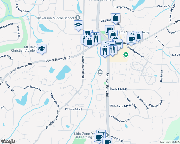 map of restaurants, bars, coffee shops, grocery stores, and more near 4769 Ellington Court in Marietta