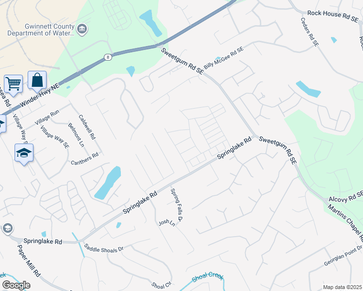 map of restaurants, bars, coffee shops, grocery stores, and more near 787 Springlake Road in Lawrenceville