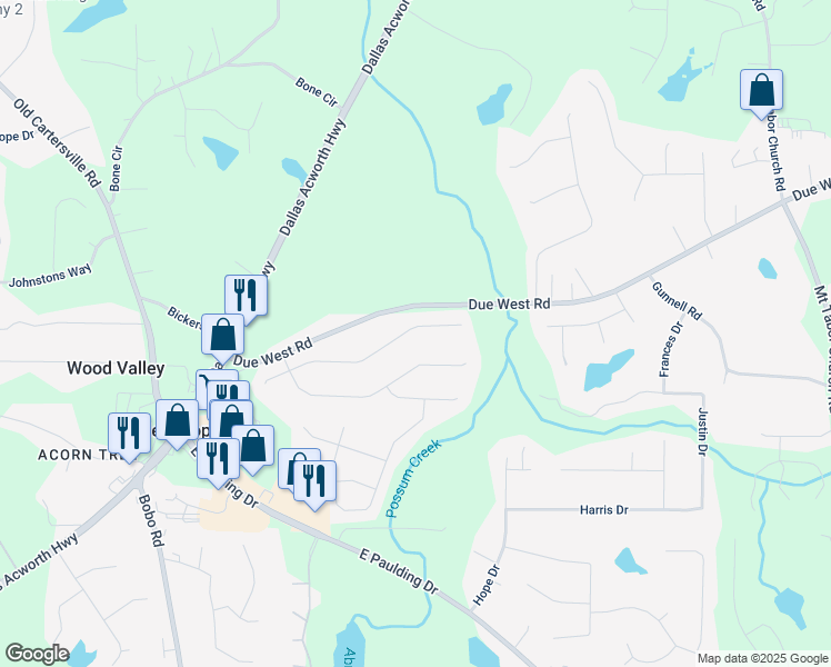 map of restaurants, bars, coffee shops, grocery stores, and more near 320 Red Maple Way in Dallas