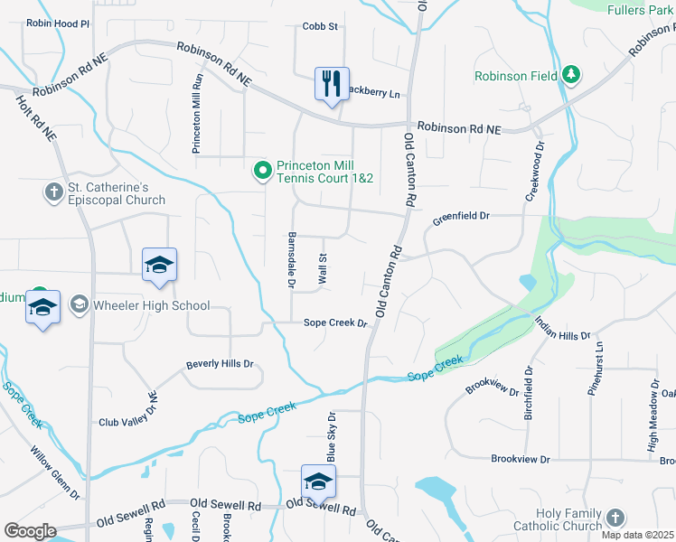 map of restaurants, bars, coffee shops, grocery stores, and more near 2910 Edwards Court in Marietta